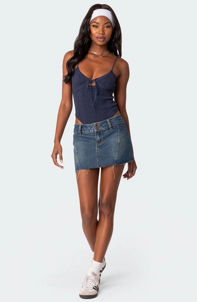 Edikted Women's Lacey Knit Cut Out Bodysuit In Navy