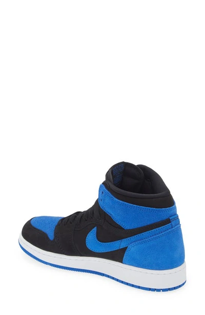 Shop Jordan Kids' Air  1 Retro High Basketball Shoe In Black/ Blue/ White/ Blue
