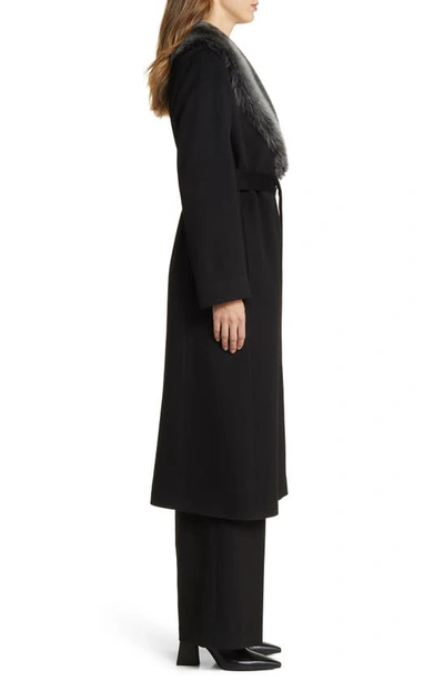 Shop Fleurette Rory Genuine Shearling Collar Belted Wool Coat In Black W/ Brisa