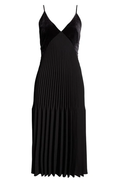 Shop Proenza Schouler Wren Mixed Media Pleated Midi Dress In Black