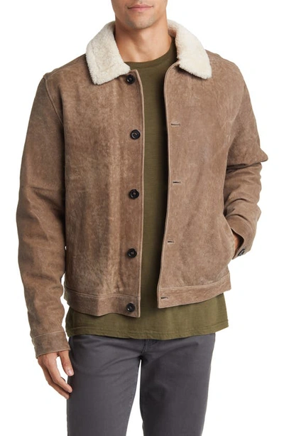 Shop Billy Reid Bishop Down Genuine Shearling & Leather Jacket In Taupe