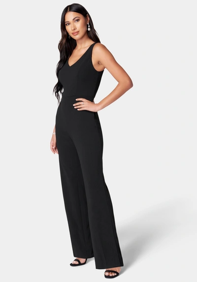 Bebe V-neck Scuba Jumpsuit In Black