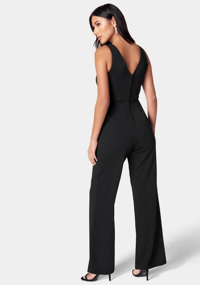 Bebe V-neck Scuba Jumpsuit In Black