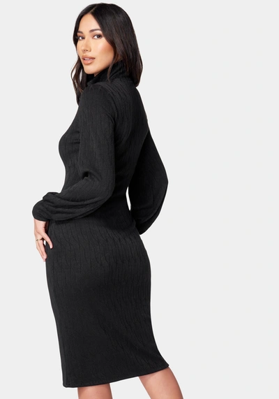 Shop Bebe Midi Turtleneck Gather Sleeve Sweater Dress In Black