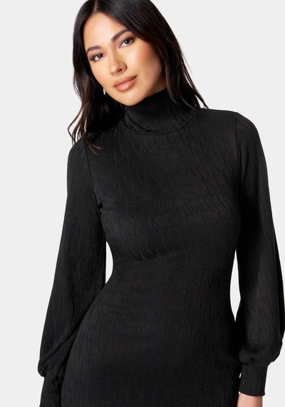 Shop Bebe Midi Turtleneck Gather Sleeve Sweater Dress In Black