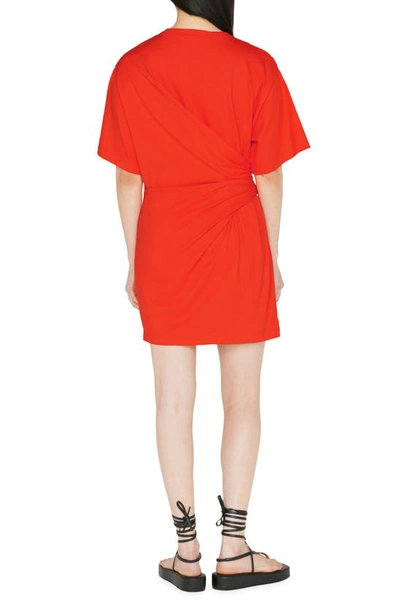 Shop Frame Gathered Organic Cotton T-shirt Dress In Red Orange
