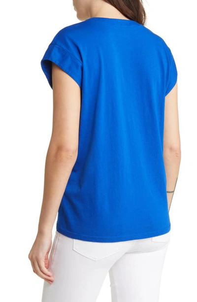 Shop Frame Le Mid Rise V-neck T-shirt In Bright Cobalt
