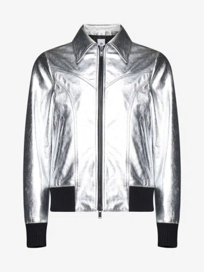 Shop Pt Torino Laminated Leather Jacket In Silver