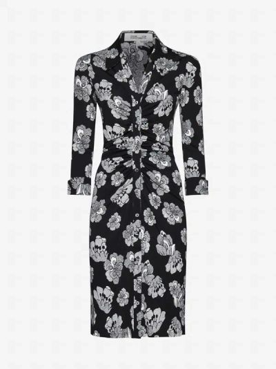 Shop Diane Von Furstenberg Sheska Print Viscose Dress In Black,white