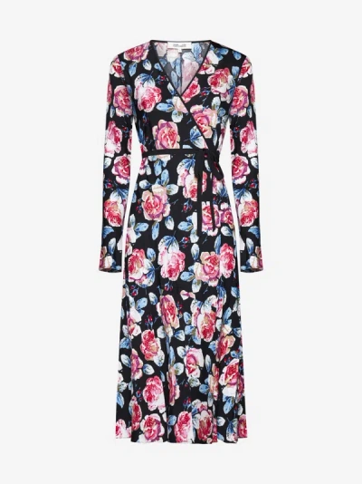 Shop Diane Von Furstenberg Anika Rose Print Viscose Wrap Dress In Multicolor