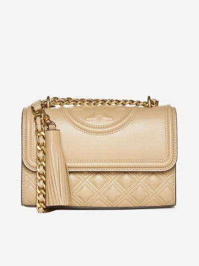 Shop Tory Burch Fleming Small Convertible Leather Bag In Desert Dune