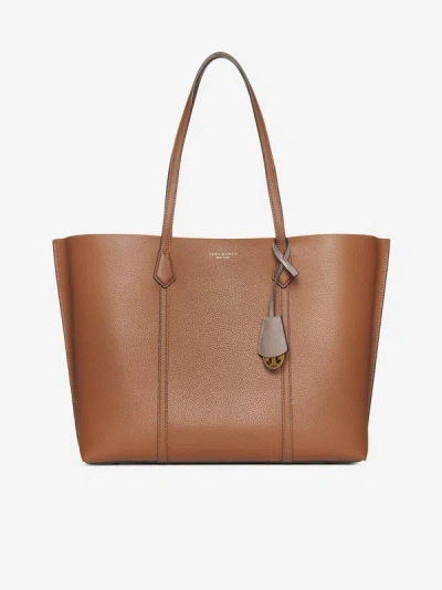 Shop Tory Burch Perry Leather Tote Bag In Light Umber