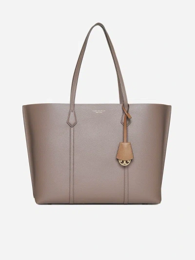 Shop Tory Burch Perry Leather Tote Bag In Clam Shell
