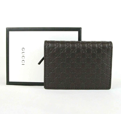 Shop Gucci Men's Dark Brown Microssima Leather Bi-fold Card Case Wallet