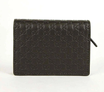 Shop Gucci Men's Dark Brown Microssima Leather Bi-fold Card Case Wallet