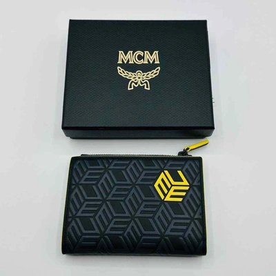 Shop Mcm Black Bifold Cubic Monogram Emblem Logo Card Wallet