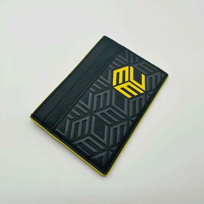Shop Mcm Black Unisex In Cubic Monogram Yellow Emblem Logo Card Case Wallet