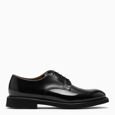 Shop Doucal's Black Brushed Leather Derby Shoes