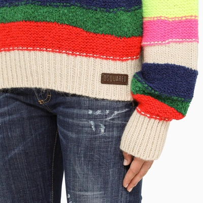 Shop Dsquared2 Multicoloured Striped Crew Neck Sweater