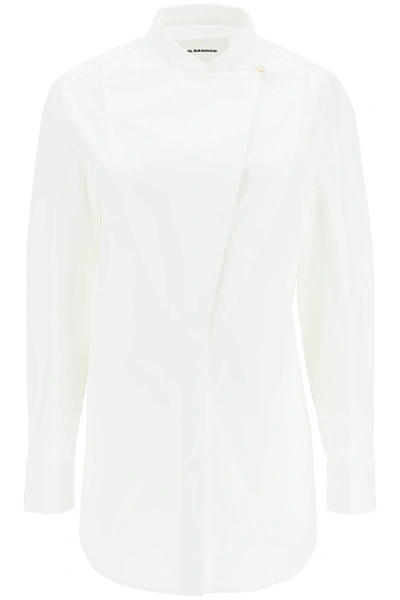 Shop Jil Sander Long Sleeved Shirt With Plastron In White