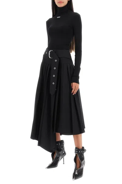 Shop Off-white Off White Belted Tech Drill Pleated Skirt