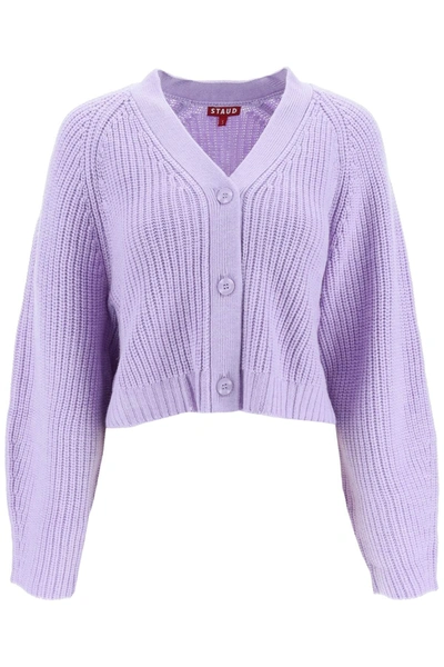 Shop Staud V Neck Mirabel Cardigan In Purple Wool