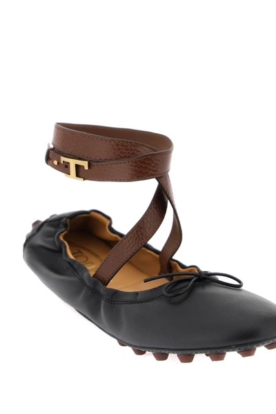 Shop Tod's Bubble Leather Ballet Flats Shoes With Strap