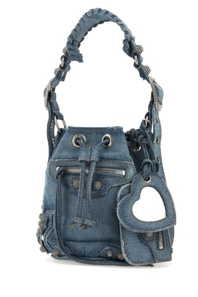 Shop Balenciaga Woman Denim Le Cagole Xs Bucket Bag In Blue