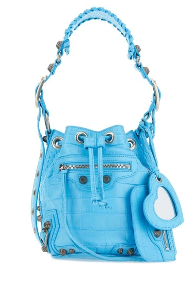 Shop Balenciaga Woman Light-blue Leather Le Cagole Xs Bucket Bag