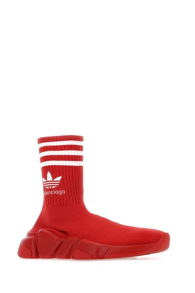 Shop Balenciaga Woman Red Tech Knit Speed Sneakers