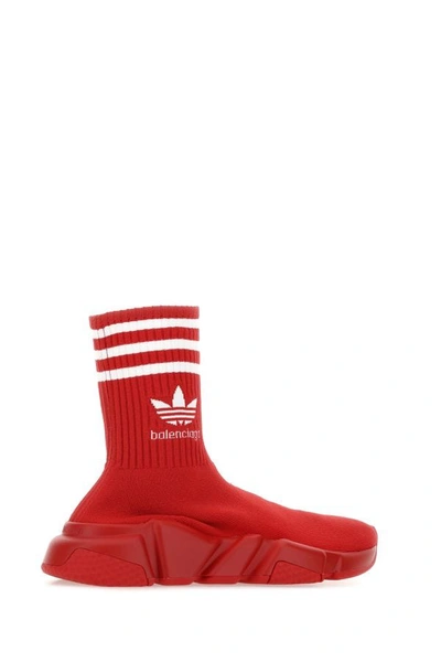 Shop Balenciaga Woman Red Tech Knit Speed Sneakers