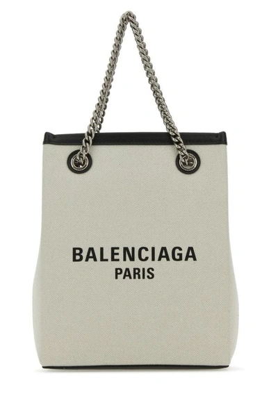 Shop Balenciaga Woman Sand Canvas Duty Free Handbag In Brown