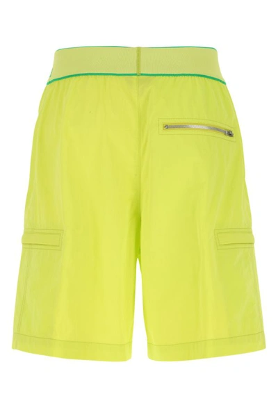 Shop Bottega Veneta Man Acid Green Nylon Bermuda Shorts