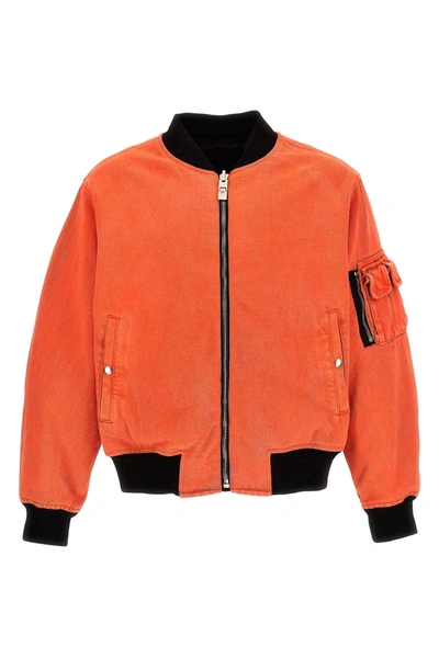 Shop Givenchy Men Nylon Reversible Denim Bomber Jacket In Orange