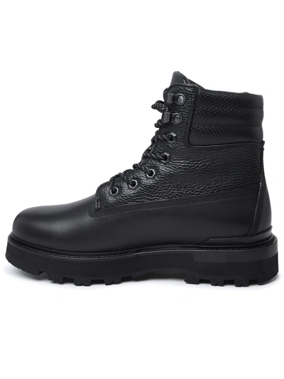 Shop Moncler Man  Peka Black Leather Lace-up Boots