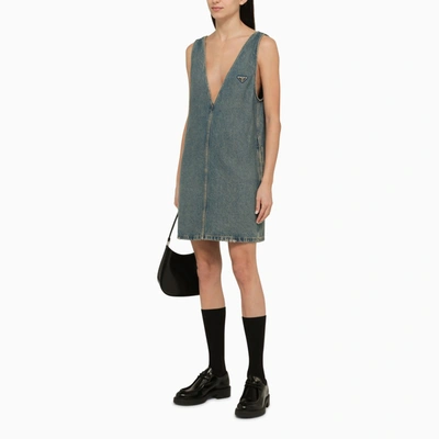 Shop Prada Blue Denim Low-cut Dress Women