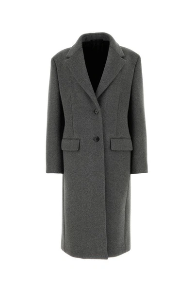 Shop Prada Woman Dark Grey Wool Blend Coat In Gray