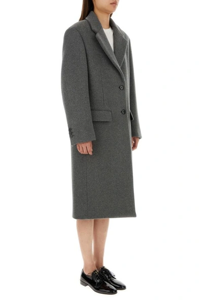 Shop Prada Woman Dark Grey Wool Blend Coat In Gray
