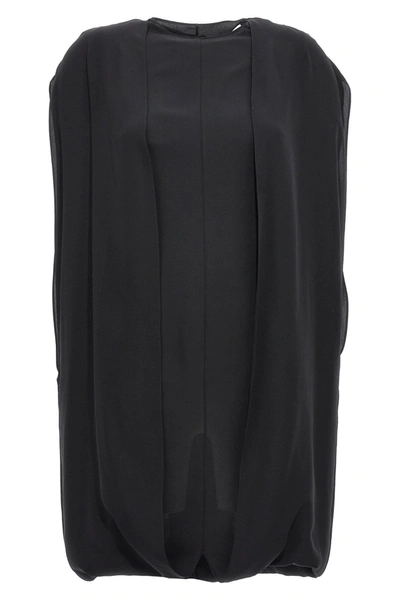 The Row Draped Silk Mini Dress In Black