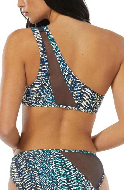 Shop Vince Camuto Abstract Animal One-shoulder Bikini Top In Midnight
