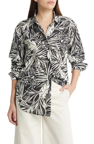 Shop Frame The Oversize Palm Print Cotton & Silk Button-up Shirt In Noir Multi