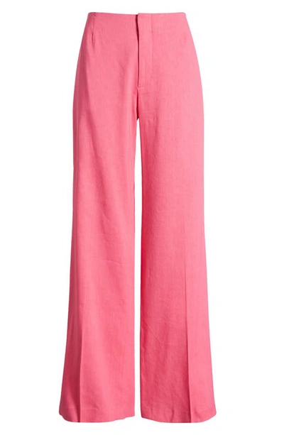 Shop Frame High Waist Linen Blend Wide Leg Trousers In Flamingo
