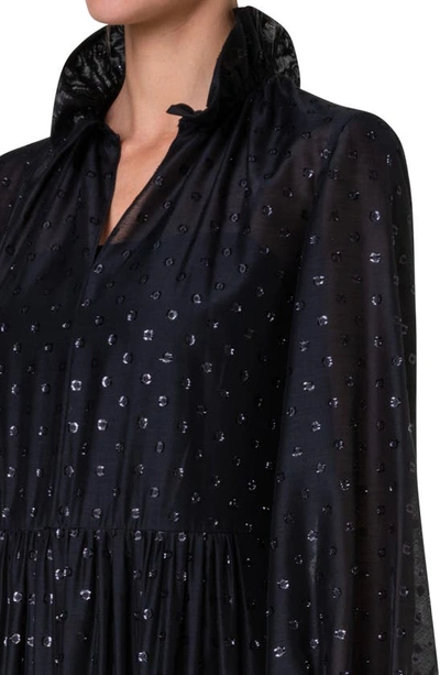 Shop Akris Punto Metallic Dot Long Sleeve Organza Midi Dress In Black