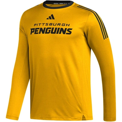 Shop Adidas Originals Adidas Gold Pittsburgh Penguins Aeroready® Long Sleeve T-shirt