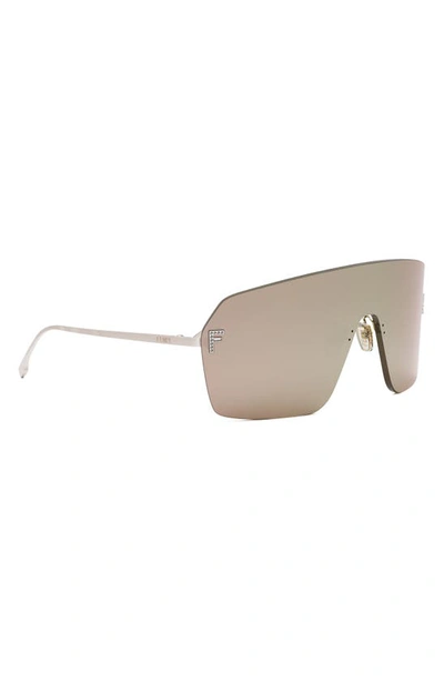 Shop Fendi The  First Shield Sunglasses In Solid Brown / Rose Gold Mirror