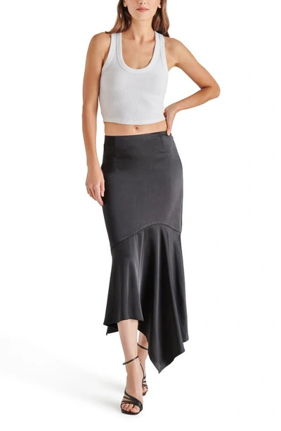 Shop Steve Madden Lucille Asymmetric Satin Skirt In Black