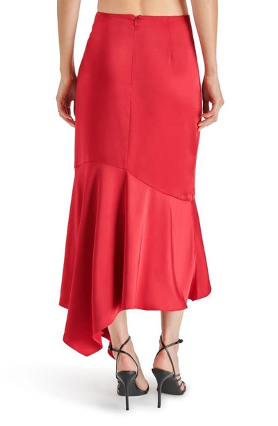 Shop Steve Madden Lucille Asymmetric Satin Skirt In True Red