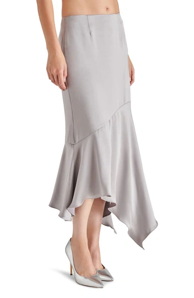 Steve Madden Lucille Satin Asymmetric Midi Skirt In Ash Grey