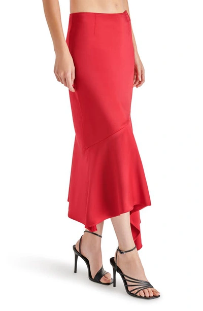 Shop Steve Madden Lucille Asymmetric Satin Skirt In True Red