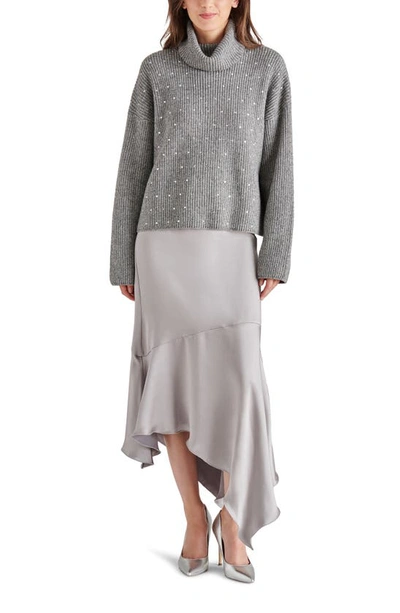 Shop Steve Madden Lucille Asymmetric Satin Skirt In Ash Grey